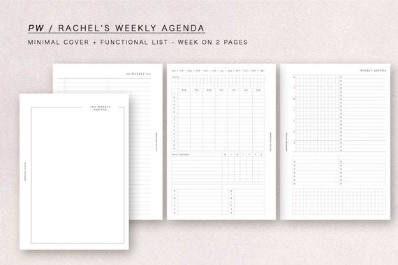 Personal Wide Rachels Weekly Agenda Week on 2 Pages, Minimal Design,  Printable Insert 