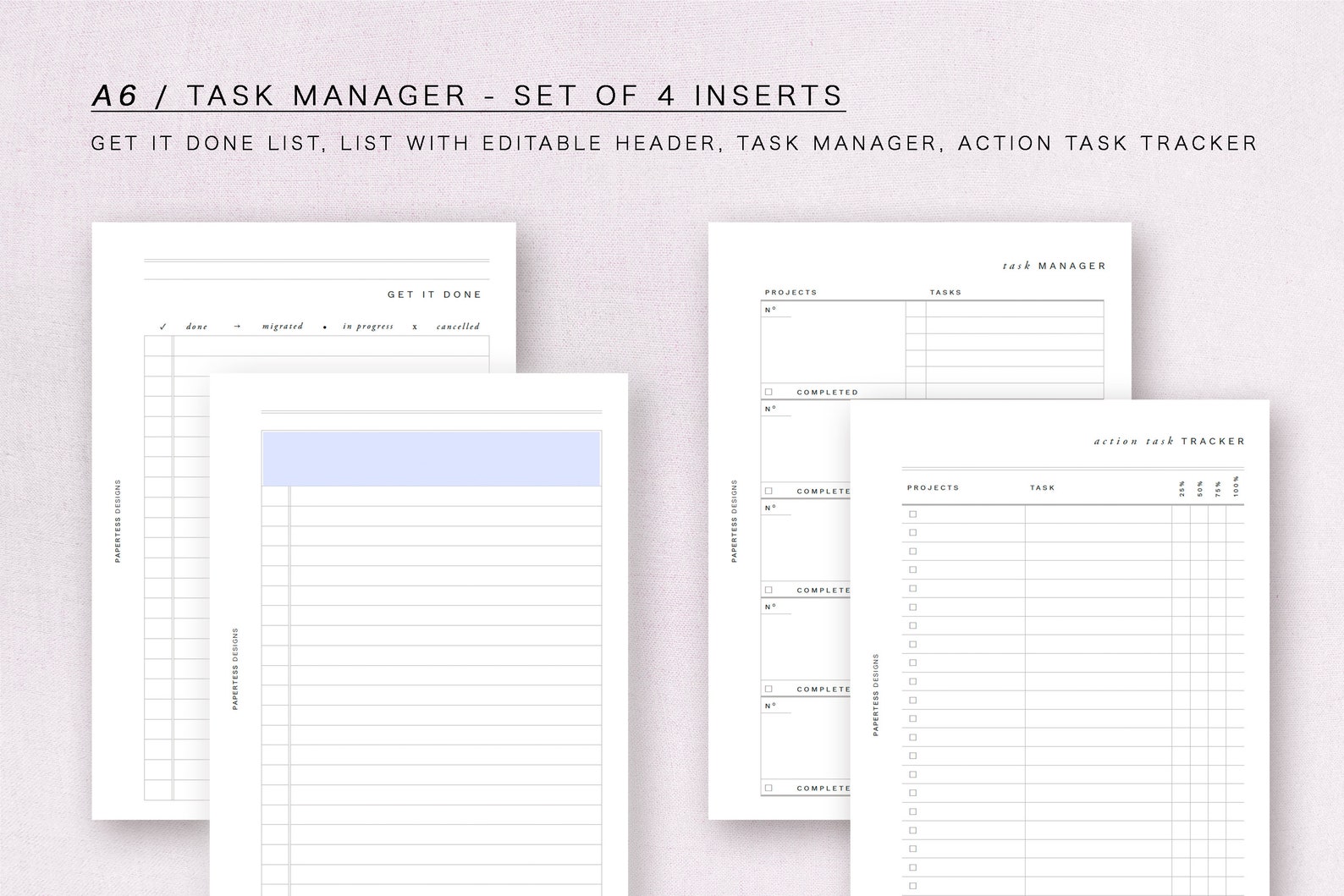 A6 - Task Manager - Set, Minimal Design, Printable Insert - Etsy