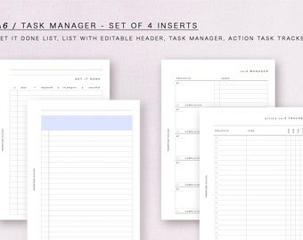 A6 - Task Manager - Set, minimal design, printable insert