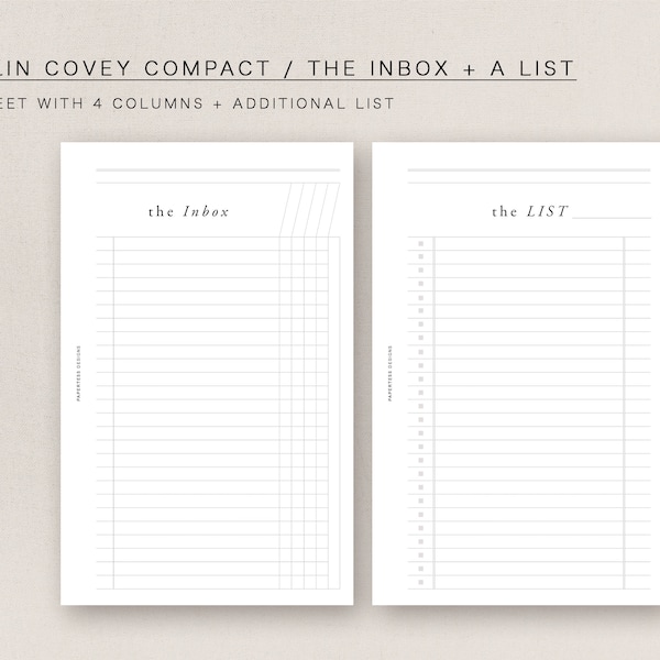 FC Compact - The INBOX and a LIST - minimal design, printable insert