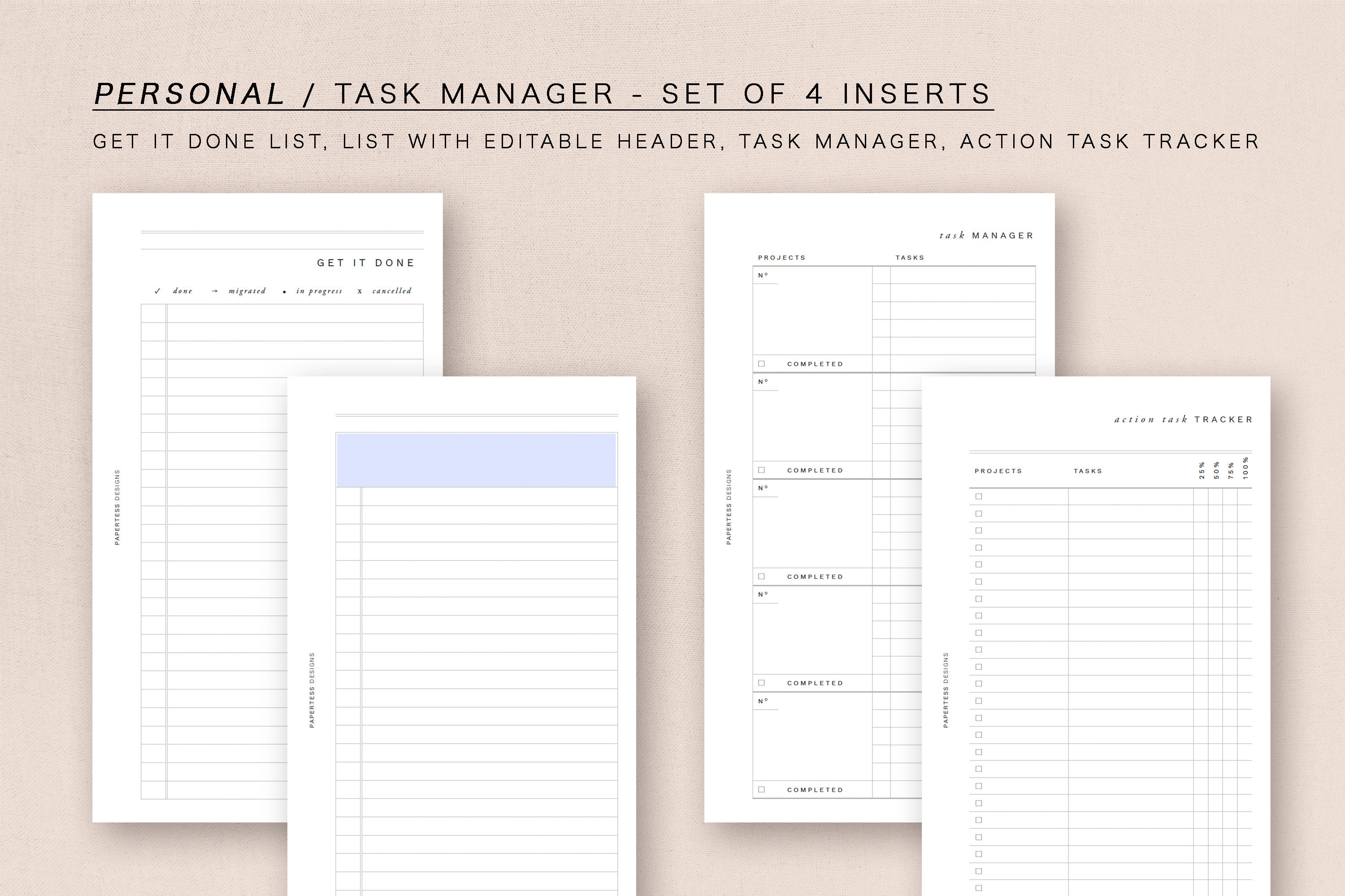 PERSONAL Task Manager Set Minimal Design, Printable Insert - Etsy