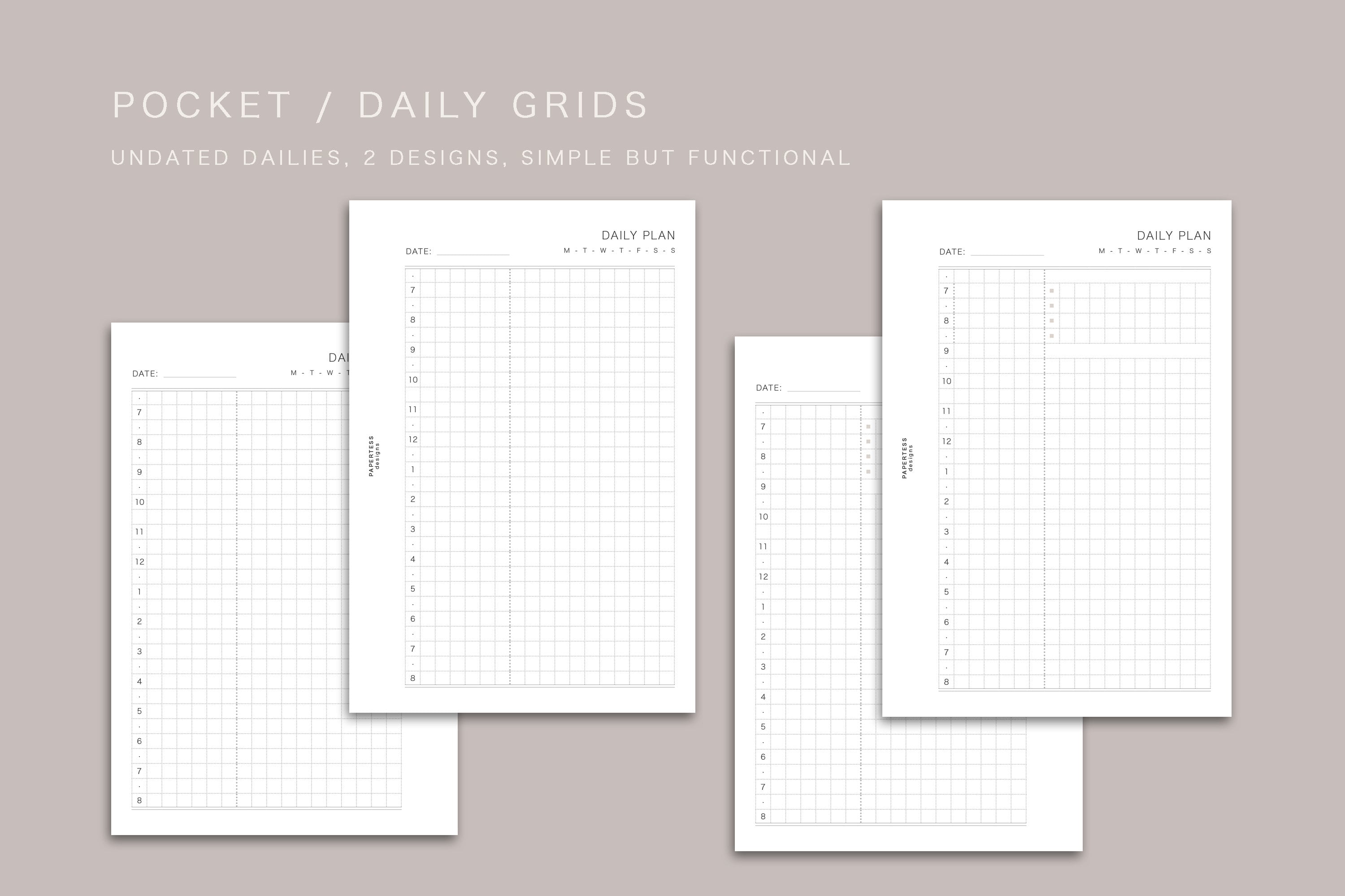 Daily Grid Pattern Check POCKET - UNDATED DAILY Grids, Printable Inserts - Etsy