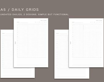 A5 - UNDATED DAILY Grids,,  printable inserts