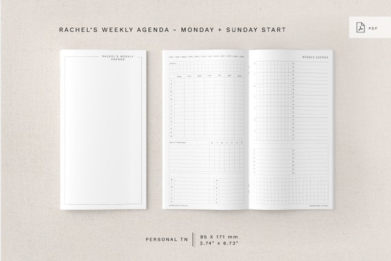 A6 - Rachel's Weekly Agenda - week on 2 pages, minimal design, printable  insert
