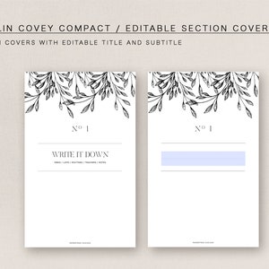 Könnte beinhalten: Zwei druckbare Seiten mit schwarzen und weißen Blumenillustrationen oben. Der Text "Nº 1" ist oben auf jeder Seite zentriert. Die linke Seite hat den Text "WRITE IT DOWN" zentriert unter der Nummer. Die rechte Seite hat ein hellblaues Rechteck oben.