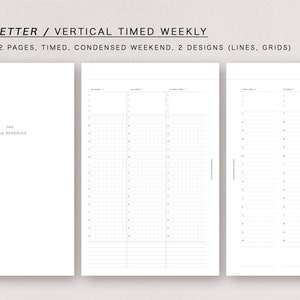 HALF LETTER  - vertical timed weekly - week on 2 pages, minimal design, printable insert