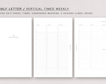 HALF LETTER  - vertical timed weekly - week on 2 pages, minimal design, printable insert