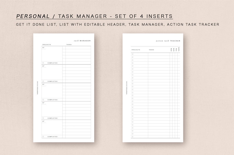 PERSONAL Task Manager Set minimal design, printable insert image 3