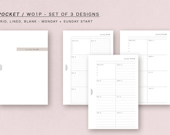 POCKET - WO1P - week on one page - Monday + Sunday start, A5 size - minimal design, printable insert