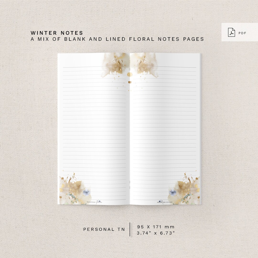 Winter Notes Pages Personal TN - Winter Notes - A Mix of Blank and Lined Floral Notes ...