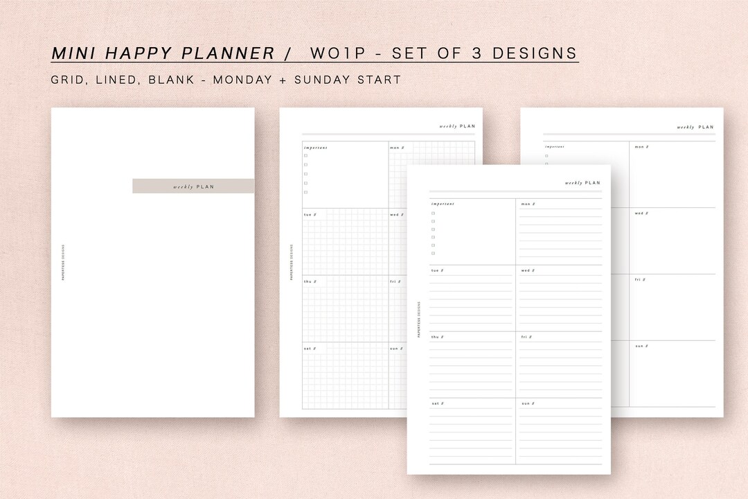 MINI HP - WO1P - Week on One Page - Monday + Sunday Start - Minimal ...