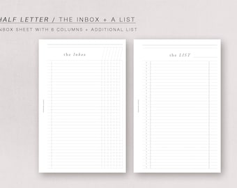 Half Letter - The INBOX and a LIST - minimal design, printable insert