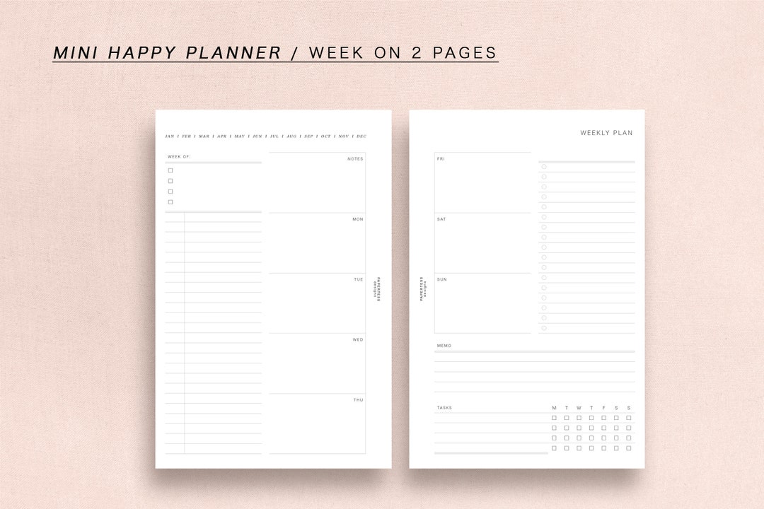 MINI HP - WO2P - Week on 2 Pages, Minimal Design, Printable Insert - Etsy