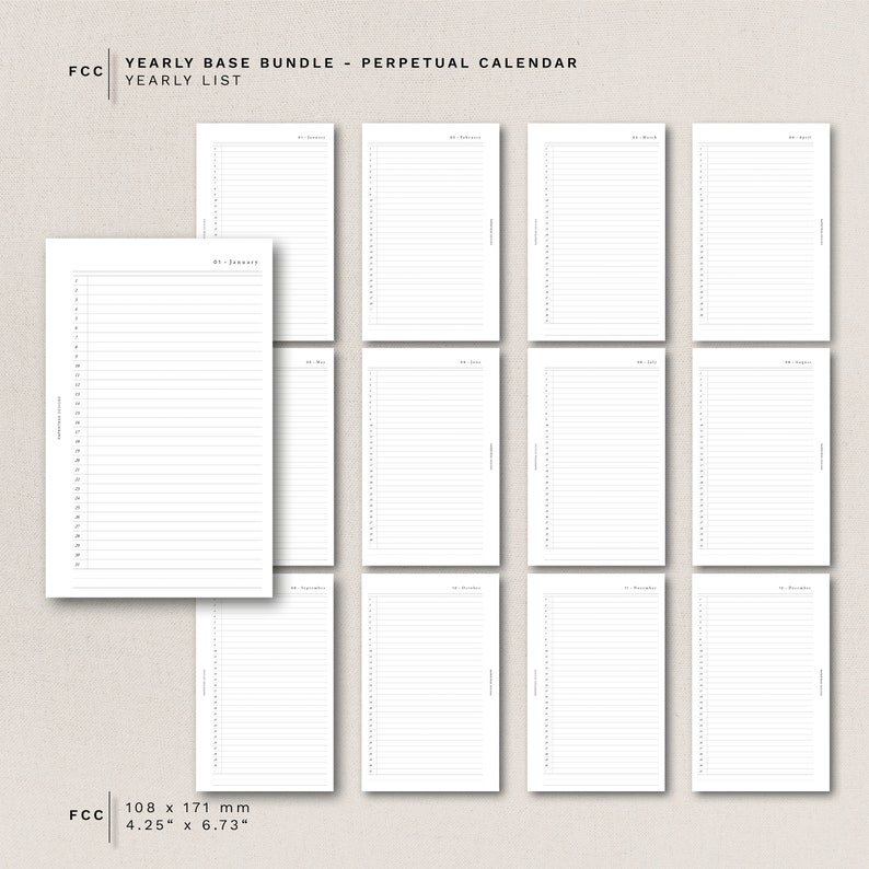 FC Compact - Yearly BASE Bundle - Perpetual Calendar - Undated ...