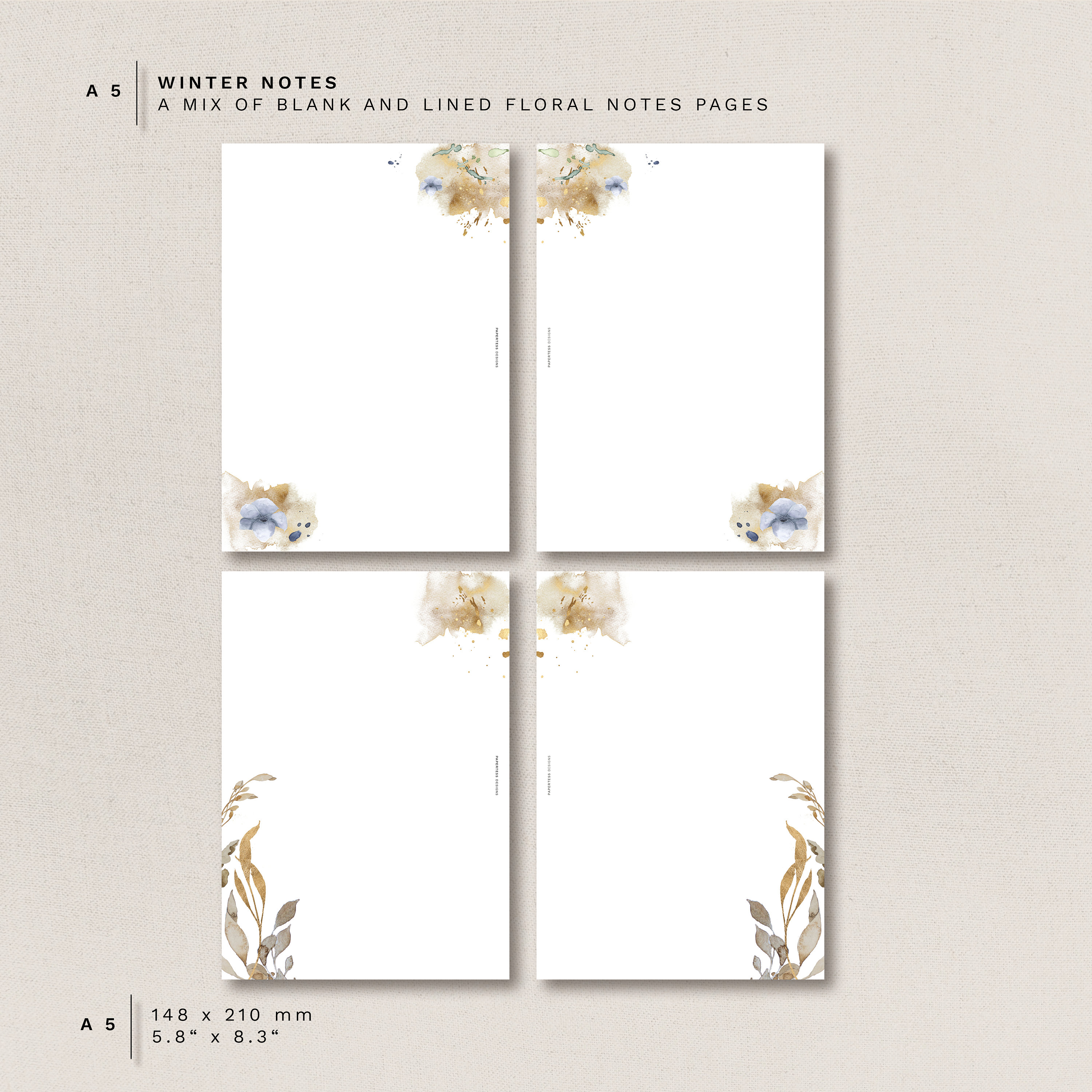 Winter Notes Pages A5 Winter Notes A Mix of Blank and Lined Floral Notes - Etsy