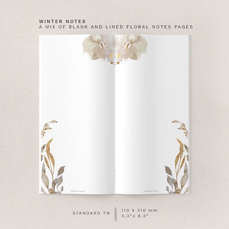 Winter Notes Pages Standard TN - Winter Notes - A Mix of Blank and Lined Floral Notes ...