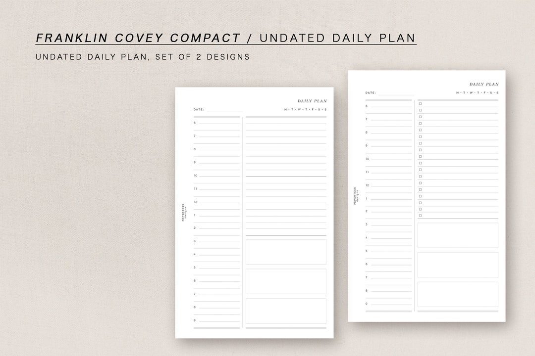 FC Compact UNDATED DAILY Plan Franklin Covey Compact Minimal Design, Printable Inserts Etsy