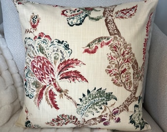Designer Pillow Cover, Kaufmann Retreat Slub Cotton Pillow Cover, Green Floral Pillow Cover