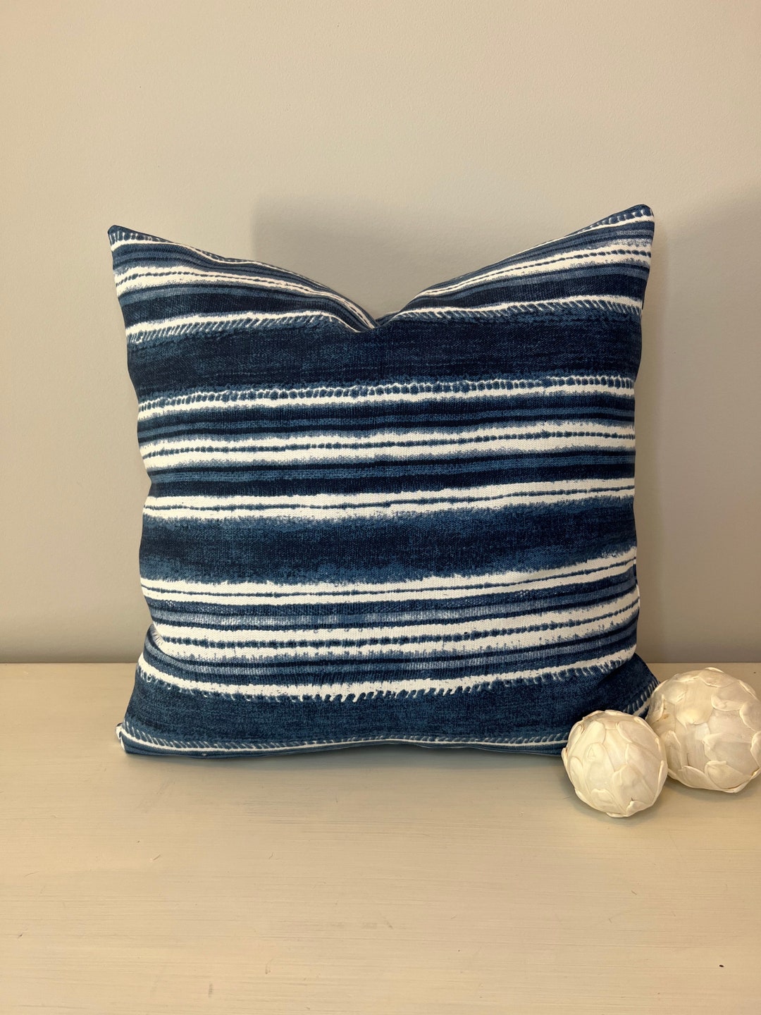 Navy Blue Stripe Pillow Cover, Modern Farmhouse Pillow Cover, Mid