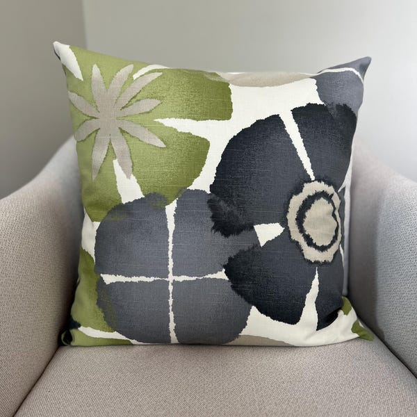 Designer Green and Grey Cotton Indoor Pillow Cover