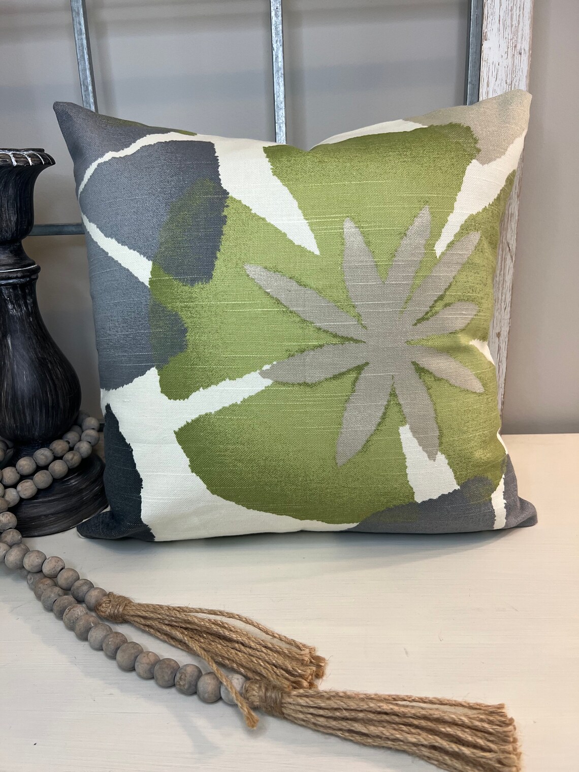 Designer Green and Grey Indoor Pillow Cover Green Cotton Etsy