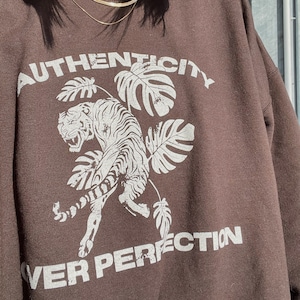 authenticity over perfection crewneck | dark chocolate | sand |