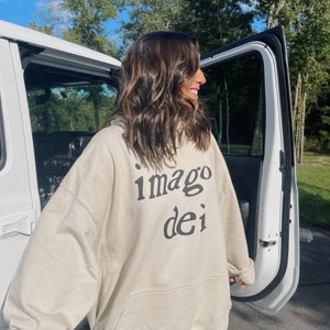 imago dei (image of God) light puff-print hoodie | sand | black |