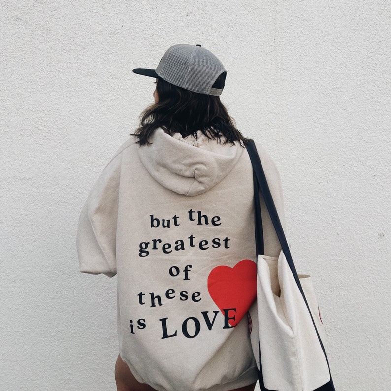 the greatest of these is love hoodie sand black brown ash light puff-print image 3