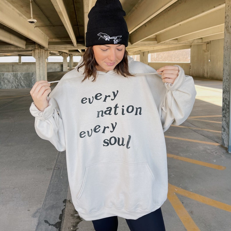 every nation every soul puff-print hoodie | daniel 7:14 | sand | 