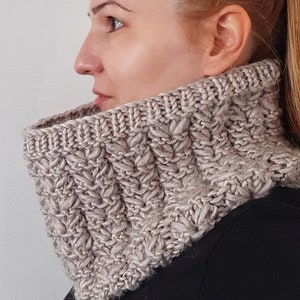 Modello grosso per sciarpa con collo ad anello, tutorial per lavorare a maglia una sciarpa tubolare, sciarpa circolare per uomini o donne, modello PDF per ghette per collo in maglia per principianti avanzati