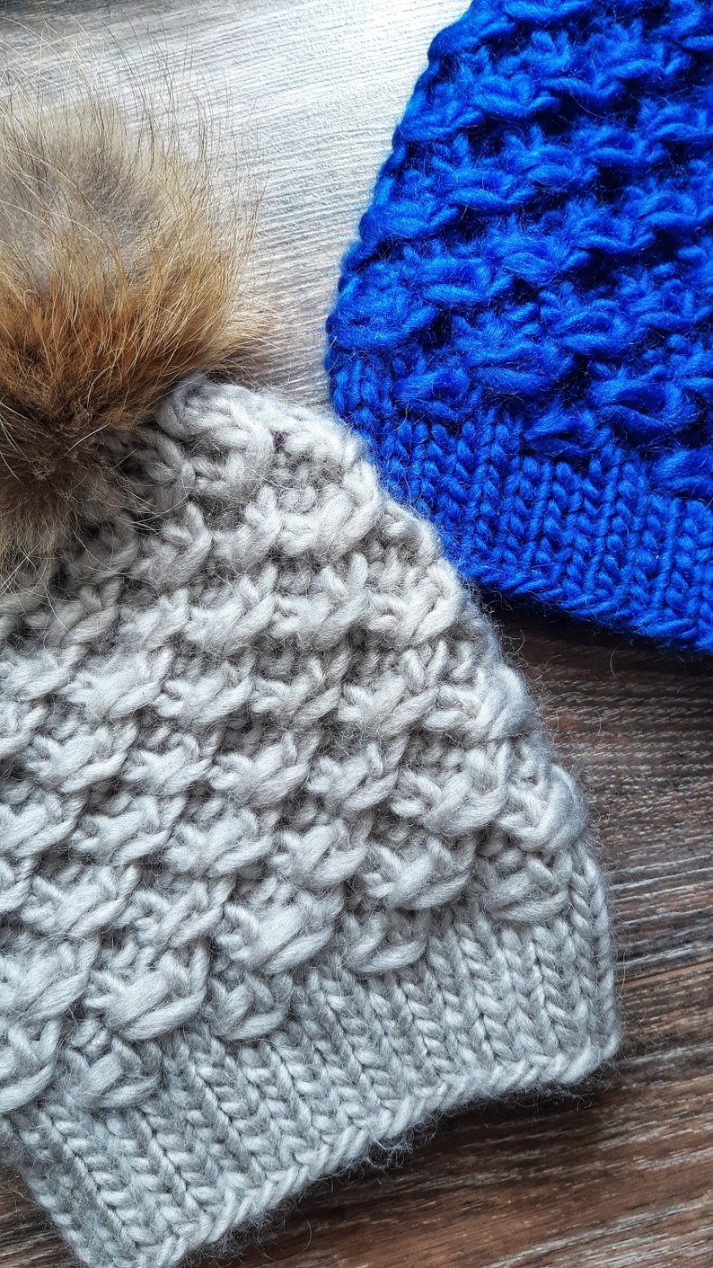 Beanie Hat Knitting Pattern, Bulkytextured Knit Winter Hat, Knitted ...