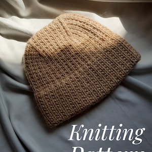 Strickmuster für gerippte Beanie, Damenmütze mit doppelter Krempe, PDF-Tutorial zum Stricken einer Fischermütze, Winter-Strickprojekte für fortgeschrittene Anfänger