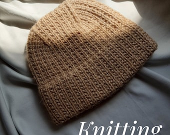 Ribbed Beanie Knitting Pattern, Womans Double Brim Hat, Knit Fisherman Toque PDF Tutorial, Advanced Beginner Winter Knitting Projects