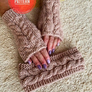 Fingerless Gloves and Wide Knit Headband Knitting Pattern, Make Your Own Bohemian Typing Gloves and Earwarmer Set Tutorial