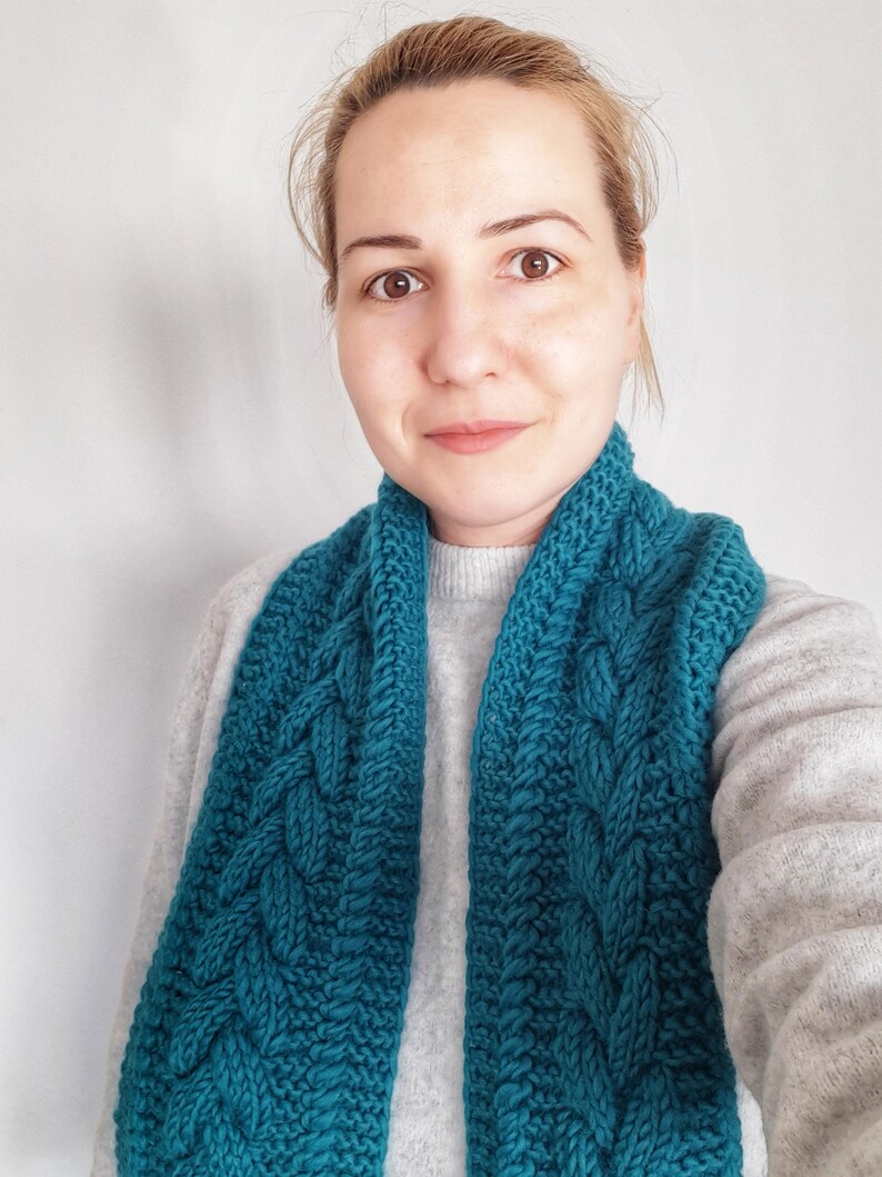 Knitting Pattern Scarf, Knitting Braided Cable Scarf, Winter Scarf ...