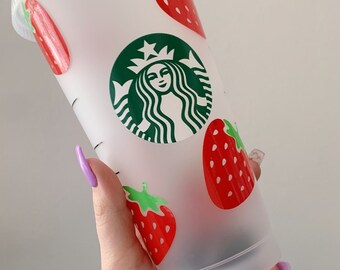 Tea Glasses Breakfast Cups Glass Cup Lid Straw Strawberry Tea Glasses Breakfast Cups Glass Cup Lid Straw Strawberry