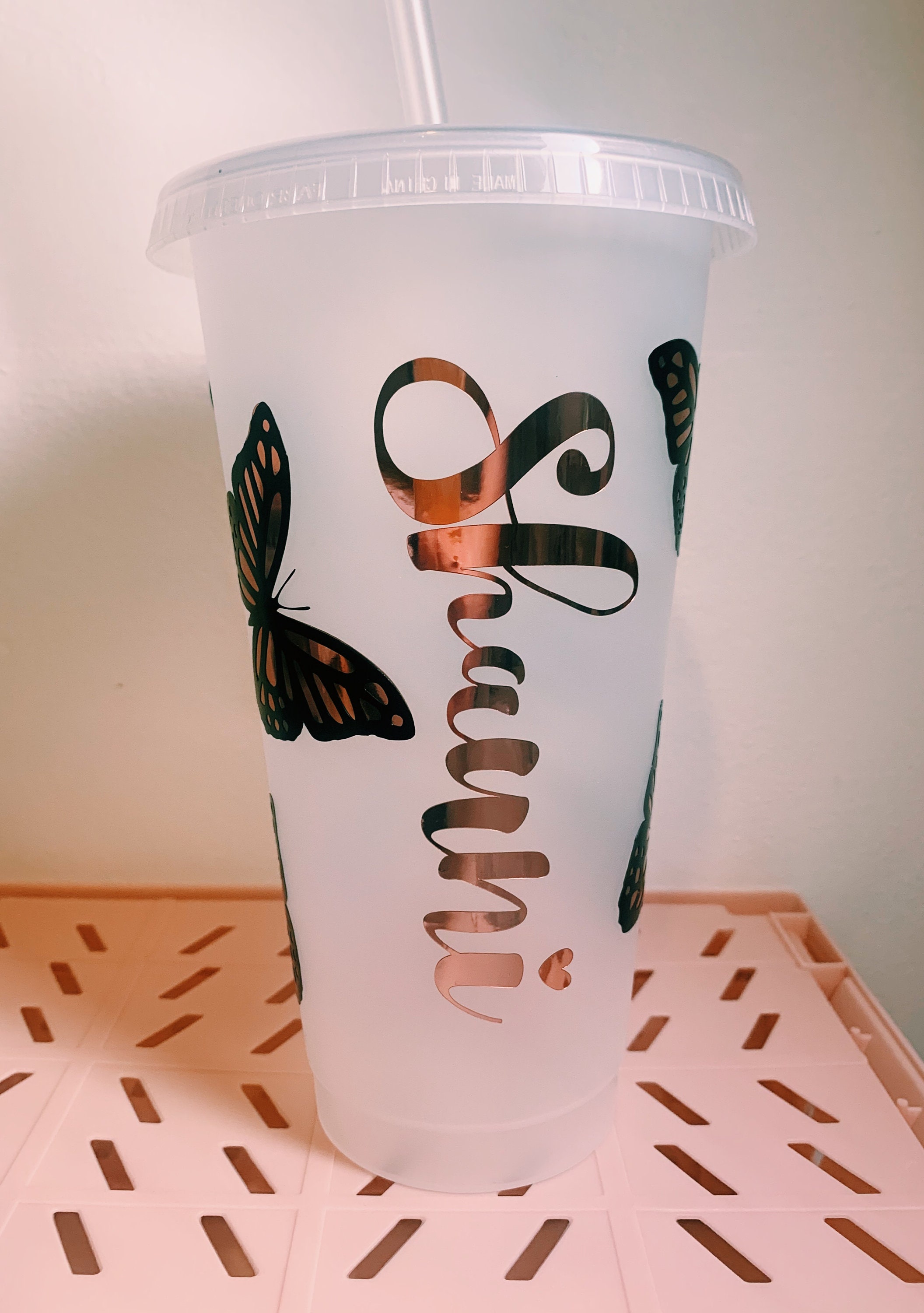 Personalise Butterfly Drinks Cup With Straw Etsy