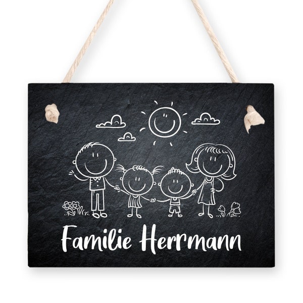 Personalisierbares DESIGNER-TÜRSCHILD „Familie“ aus Stein (Beton)