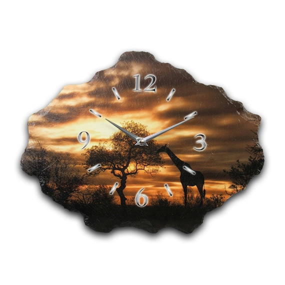 Africa Designer Wall Clock Made of Real Natural Slate Etsy