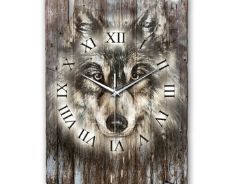 Designer wooden wall clock in Shabby Style Design Wolf