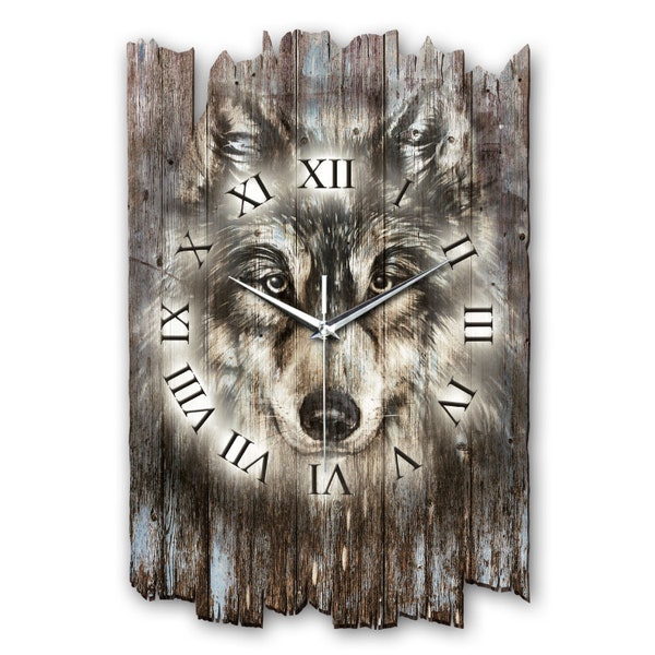 Designer Wanduhr aus Holz im Shabby Style Design Wolf