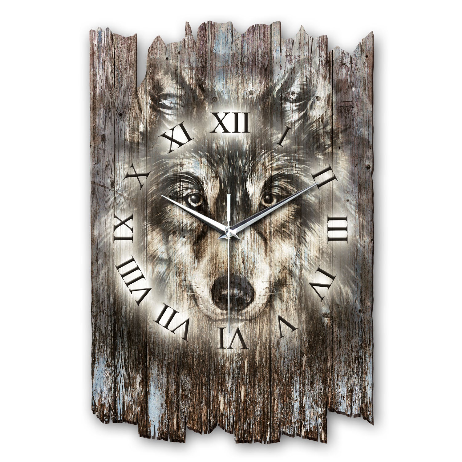 Designer wooden wall clock in Shabby Style Design Wolf