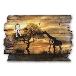 Wooden key board with 5 hooks giraffe Africa