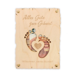 Alles Gute zur Geburt - Glückwunsch-Karte aus Holz
