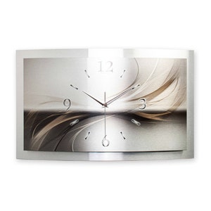 Silverline Moderne Metallic 3D Designer-Wanduhr aus gebürstetem Aluminium wahlw. als leise Funk bzw. Quarzuhr Kreative Feder Bild 1