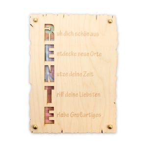 Rente - Glückwunsch-Karte aus Holz zum Ruhestand