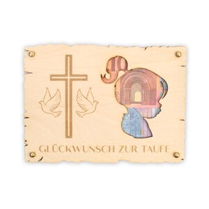 Glückwunsch zur Taufe - Glückwunsch-Karte für Mädchen aus Holz