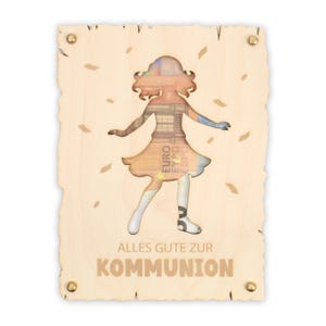 Alles Gute zur Kommunion - Glückwunsch-Karte für Mädchen aus Holz