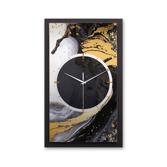 3D Designer-Wanduhr modern-metallic Black & Gold Ink