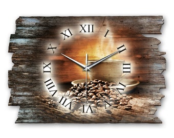Coffee enjoyment | Shabby Style | Wall clock wahlw. | as a quiet radio or quartz watch made of wood | Creative pen